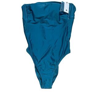 NWT Shade & Shore Strapless One-Piece Blue Swimsuit size Small